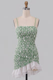 Sparkly Green Tight Sequin Ruffled Short Homecoming Dress with Feather