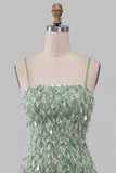 Sparkly Green Tight Sequin Ruffled Short Homecoming Dress with Feather