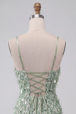 Sparkly Green Tight Sequin Ruffled Short Homecoming Dress with Feather