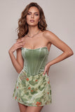 Dusty Sage Floral Strapless Short Corset Homecoming Dress
