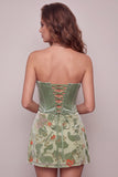 Dusty Sage Floral Strapless Short Corset Homecoming Dress