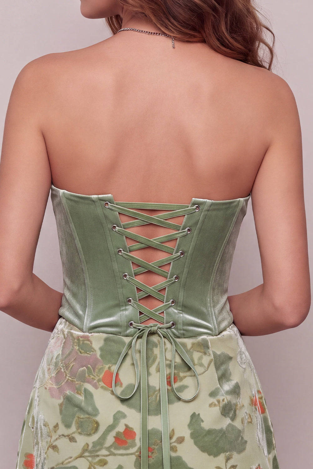 Dusty Sage Floral Strapless Short Corset Homecoming Dress