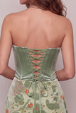 Dusty Sage Floral Strapless Short Corset Homecoming Dress