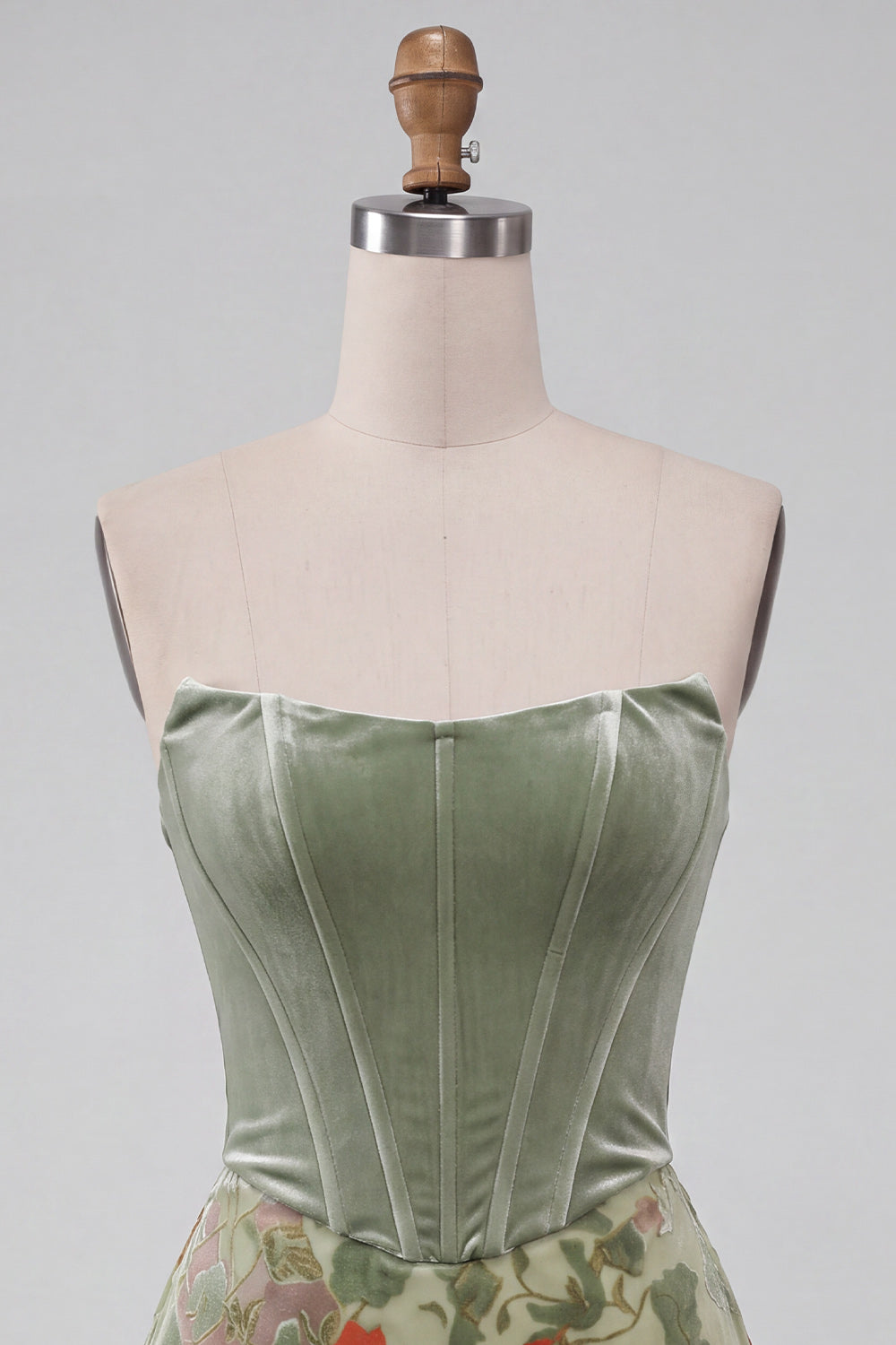 Dusty Sage Floral Strapless Short Corset Homecoming Dress
