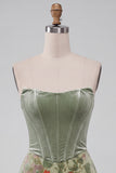 Dusty Sage Floral Strapless Short Corset Homecoming Dress