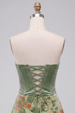 Dusty Sage Floral Strapless Short Corset Homecoming Dress