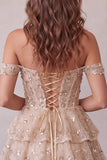Sparkly Champagne Sequin Ruffled A Line Short Corset Homecoming Dress