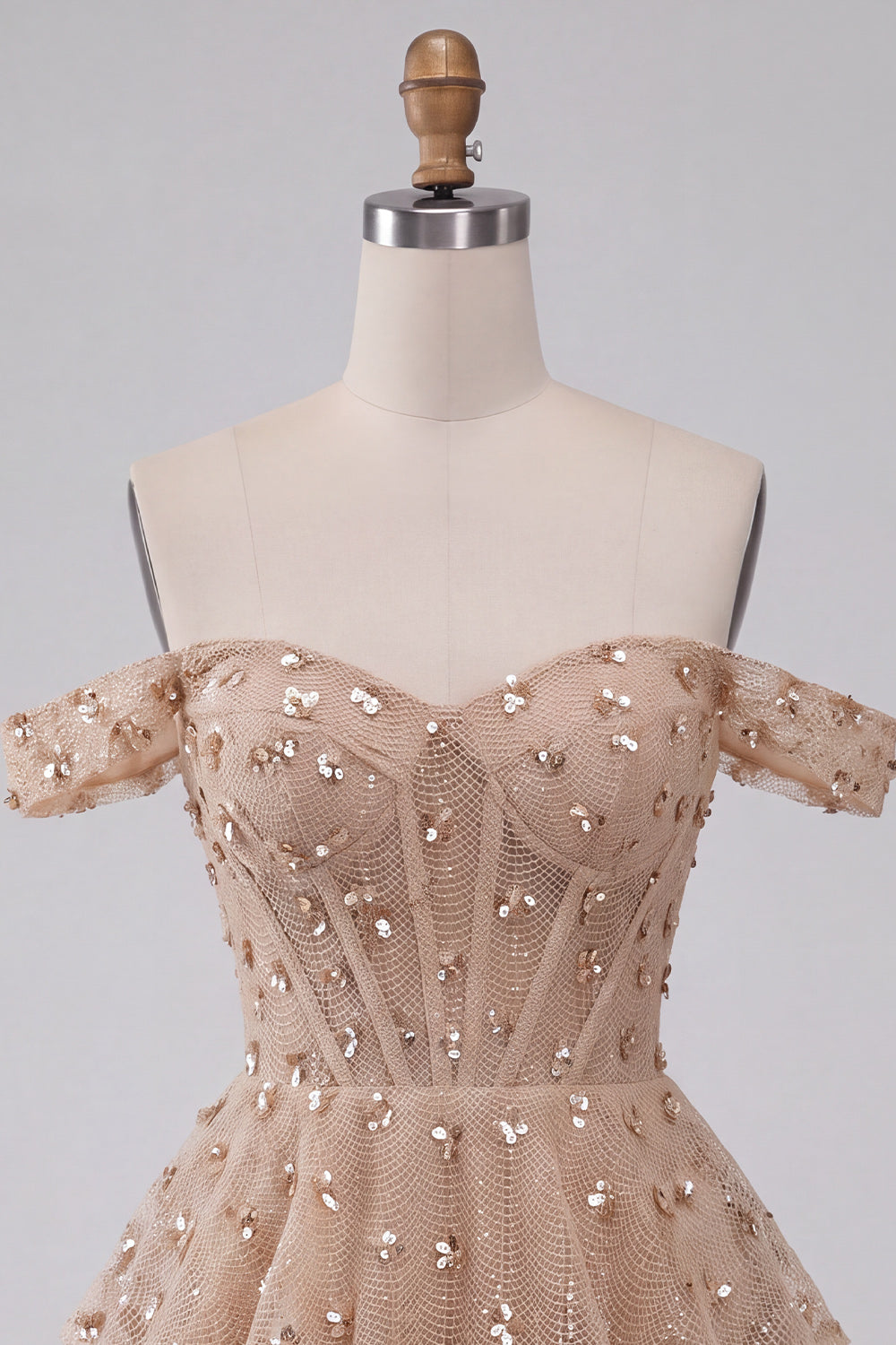 Sparkly Champagne Sequin Ruffled A Line Short Corset Homecoming Dress
