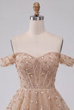 Sparkly Champagne Sequin Ruffled A Line Short Corset Homecoming Dress
