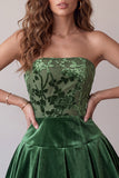 Dark Green Floral Velvet A Line Ruched Short Homecoming Dress