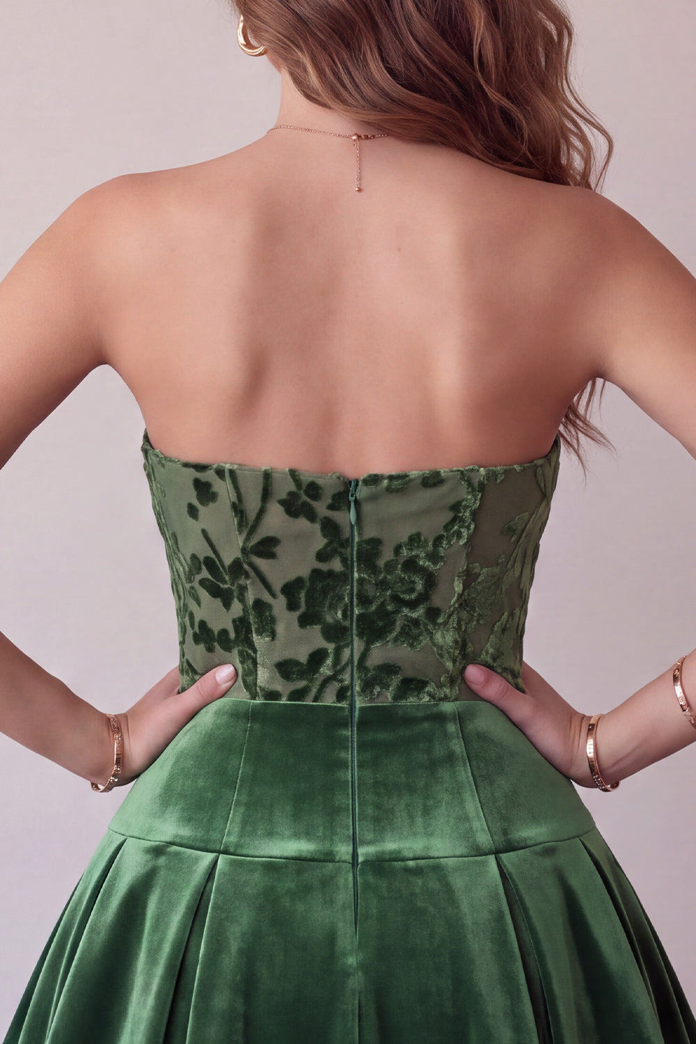 Dark Green Floral Velvet A Line Ruched Short Homecoming Dress