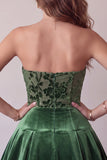 Dark Green Floral Velvet A Line Ruched Short Homecoming Dress