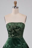 Dark Green Floral Velvet A Line Ruched Short Homecoming Dress
