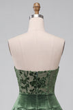 Dark Green Floral Velvet A Line Ruched Short Homecoming Dress