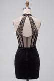 Black Floral Corset Halter Velvet Tight Short Homecoming Dress