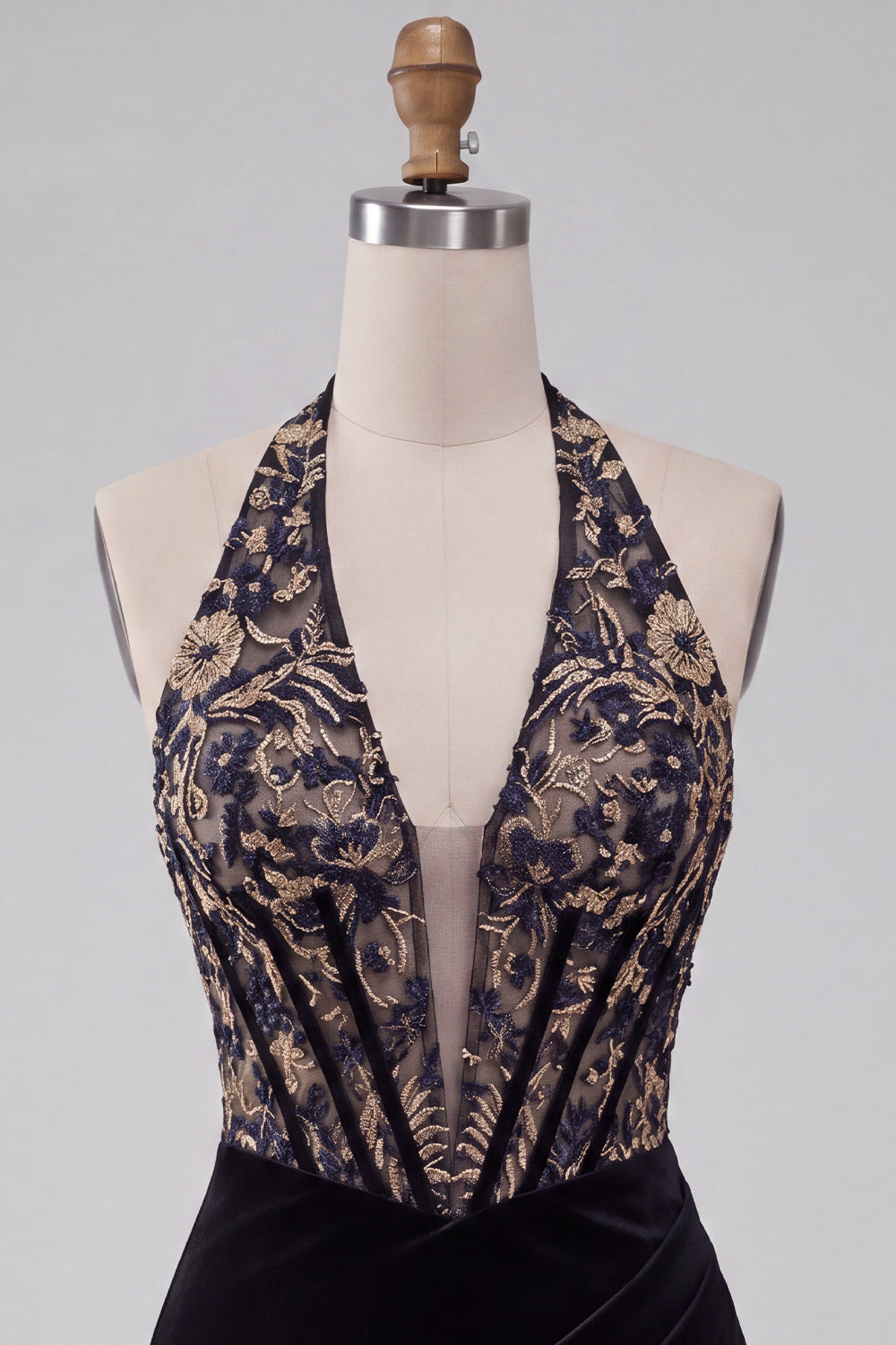 Black Floral Corset Halter Velvet Tight Short Homecoming Dress