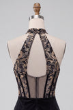 Black Floral Corset Halter Velvet Tight Short Homecoming Dress