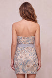 Sparkly Light Grey Floral Beaded Tight Short Homecoming Dress with Bow