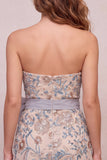 Sparkly Light Grey Floral Beaded Tight Short Homecoming Dress with Bow