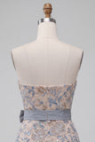 Sparkly Light Grey Floral Beaded Tight Short Homecoming Dress with Bow