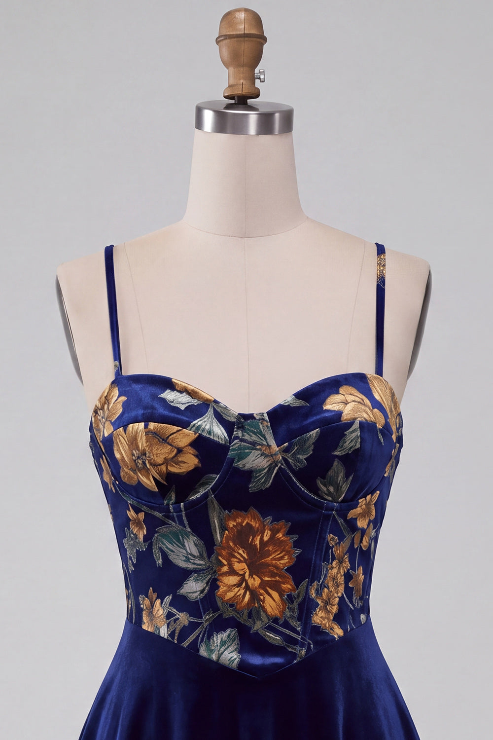 Navy Floral Corset A Line Short Velvet Homecoming Dress