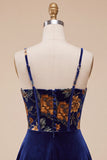 Navy Floral Corset A Line Short Velvet Homecoming Dress