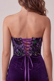 Plum Floral Corset Tight Strapless Velvet Short Homecoming Dress