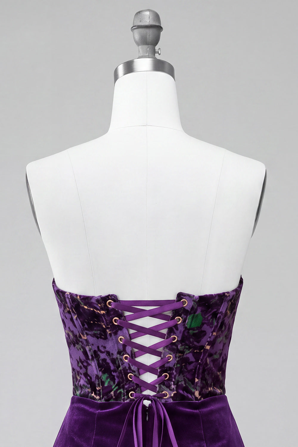 Plum Floral Corset Tight Strapless Velvet Short Homecoming Dress