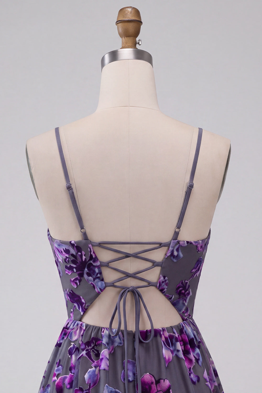 Plum Floral A Line Keyhole Spaghetti Straps Short Homecoming Dress