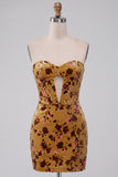 Ginger Yellow Floral Velvet Sweetheart Corset Tight Short Homecoming Dress
