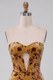 Ginger Yellow Floral Velvet Sweetheart Corset Tight Short Homecoming Dress