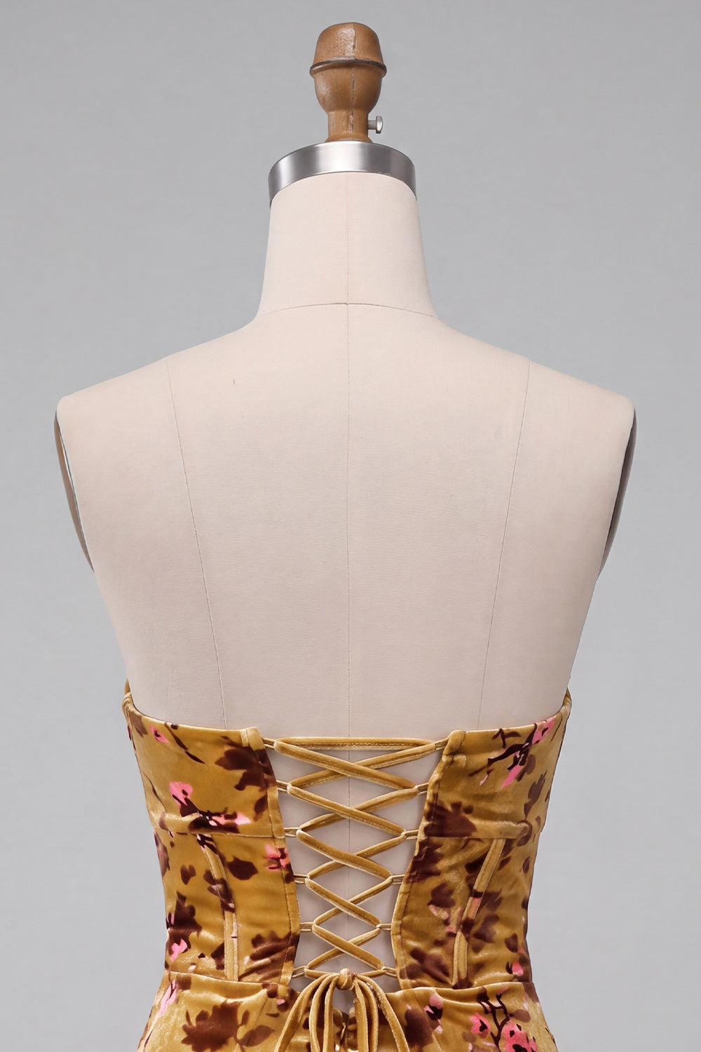 Ginger Yellow Floral Velvet Sweetheart Corset Tight Short Homecoming Dress