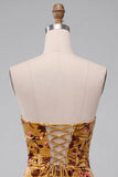 Ginger Yellow Floral Velvet Sweetheart Corset Tight Short Homecoming Dress