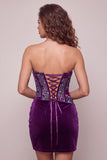 Plum Floral Corset Strapless Tight Short Homecoming Dress