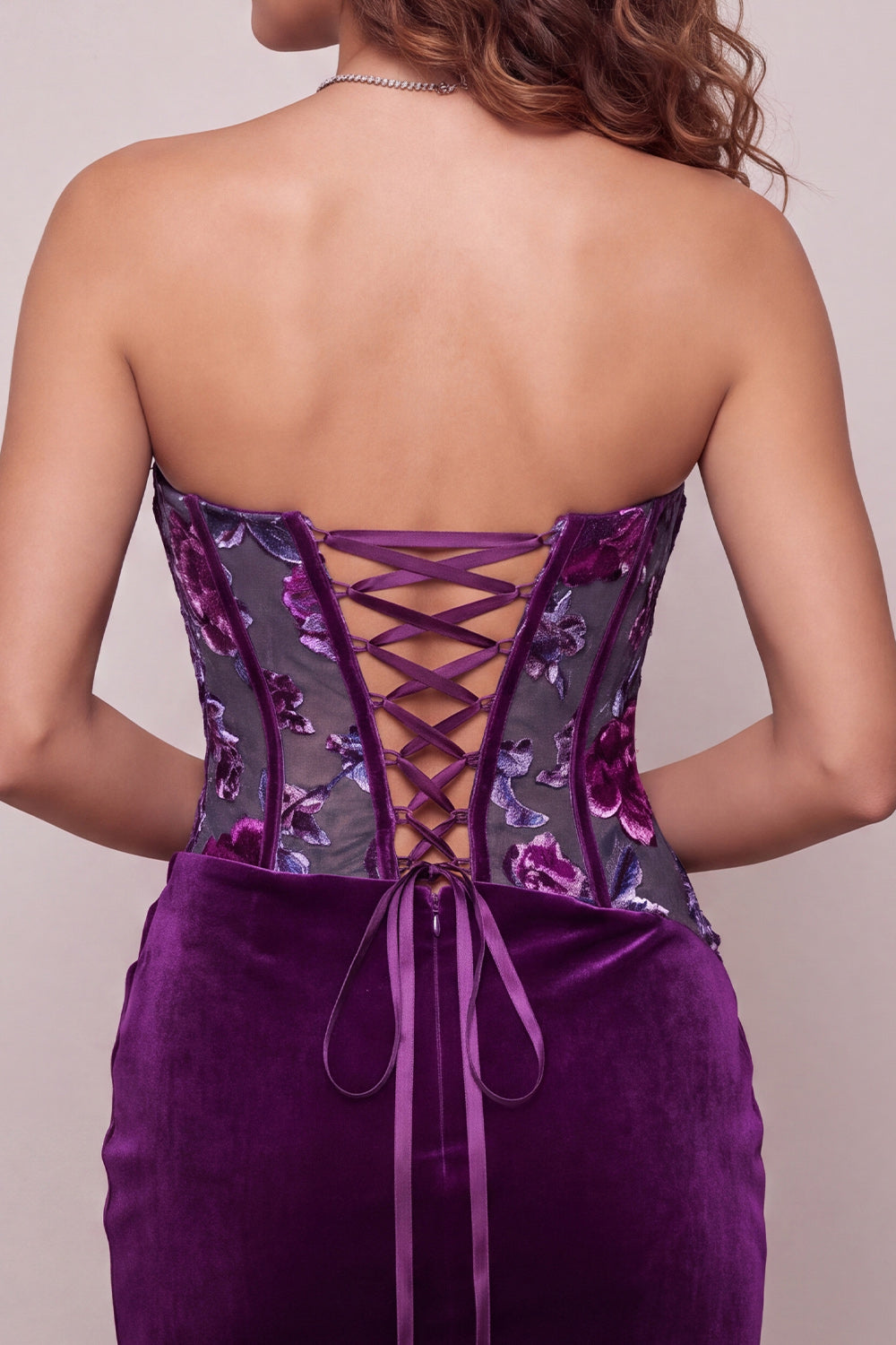 Plum Floral Corset Strapless Tight Short Homecoming Dress