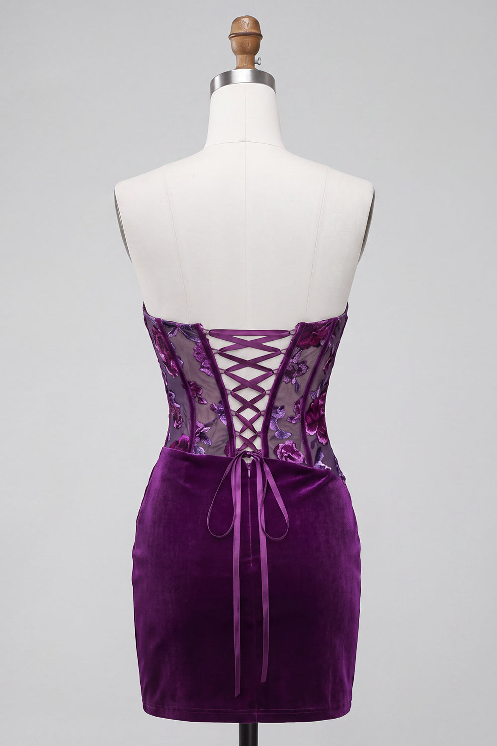 Plum Floral Corset Strapless Tight Short Homecoming Dress