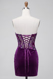 Plum Floral Corset Strapless Tight Short Homecoming Dress