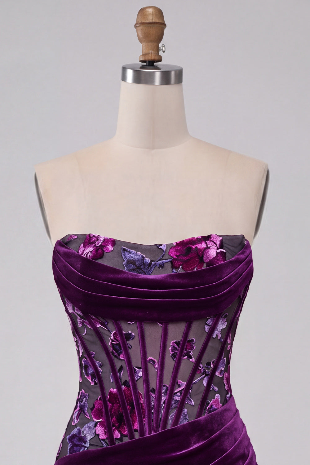 Plum Floral Corset Strapless Tight Short Homecoming Dress