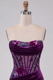 Plum Floral Corset Strapless Tight Short Homecoming Dress