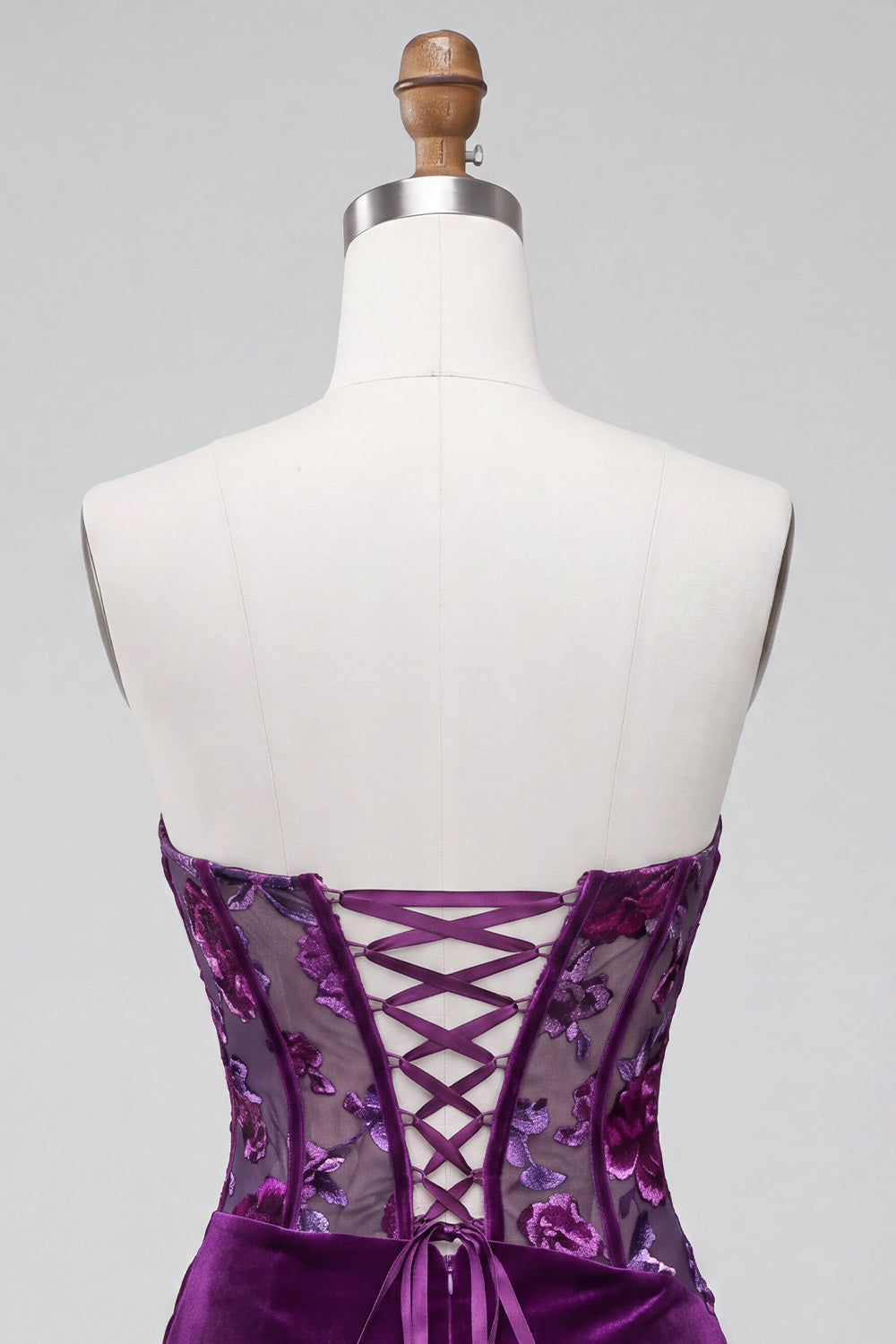 Plum Floral Corset Strapless Tight Short Homecoming Dress