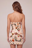 Floral Champagne Velvet Tight Keyhole Short Homecoming Dress