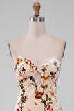 Floral Champagne Velvet Tight Keyhole Short Homecoming Dress