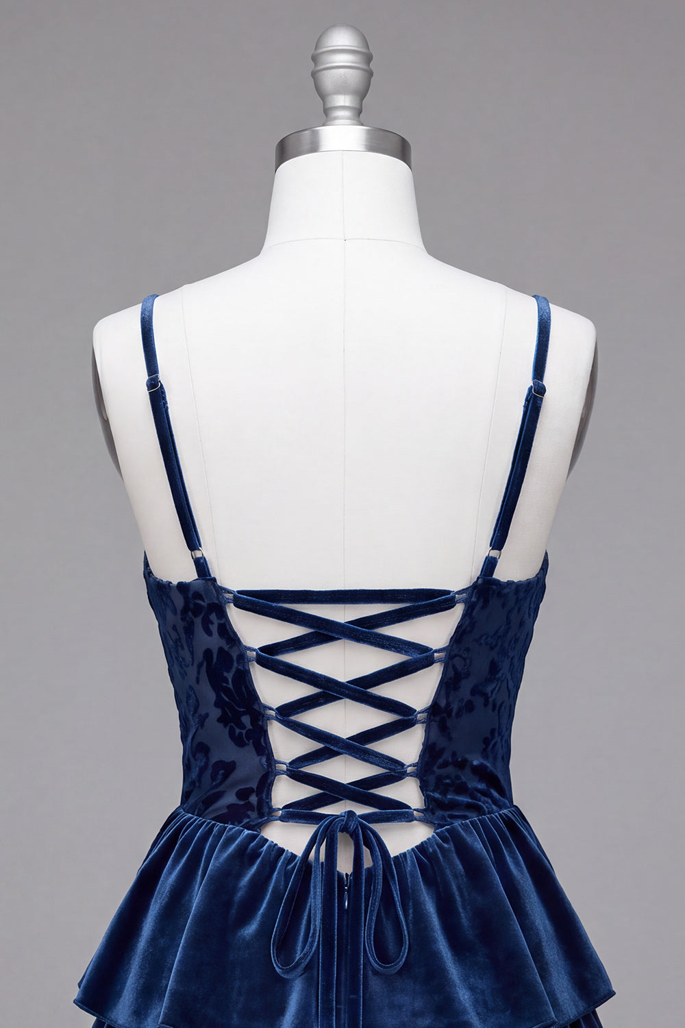 Navy Velvet Cowl Neck Tiered Ruffled Short Corset Homecoming Dress
