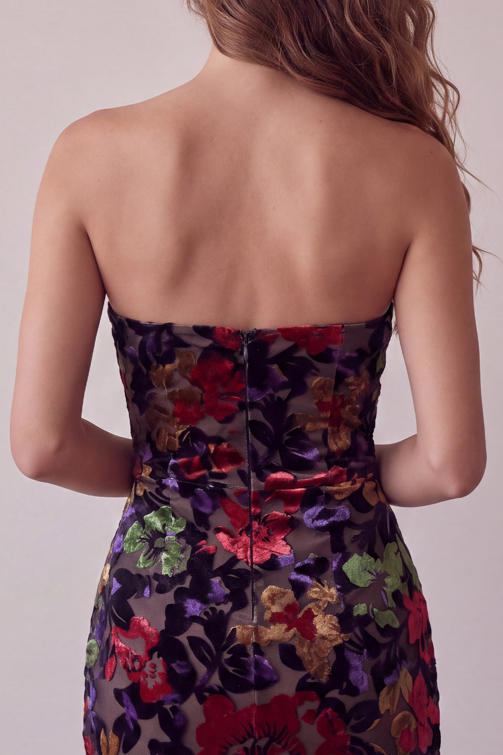 Black Floral Strapless Tight Short Homecoming Dress with Fringes