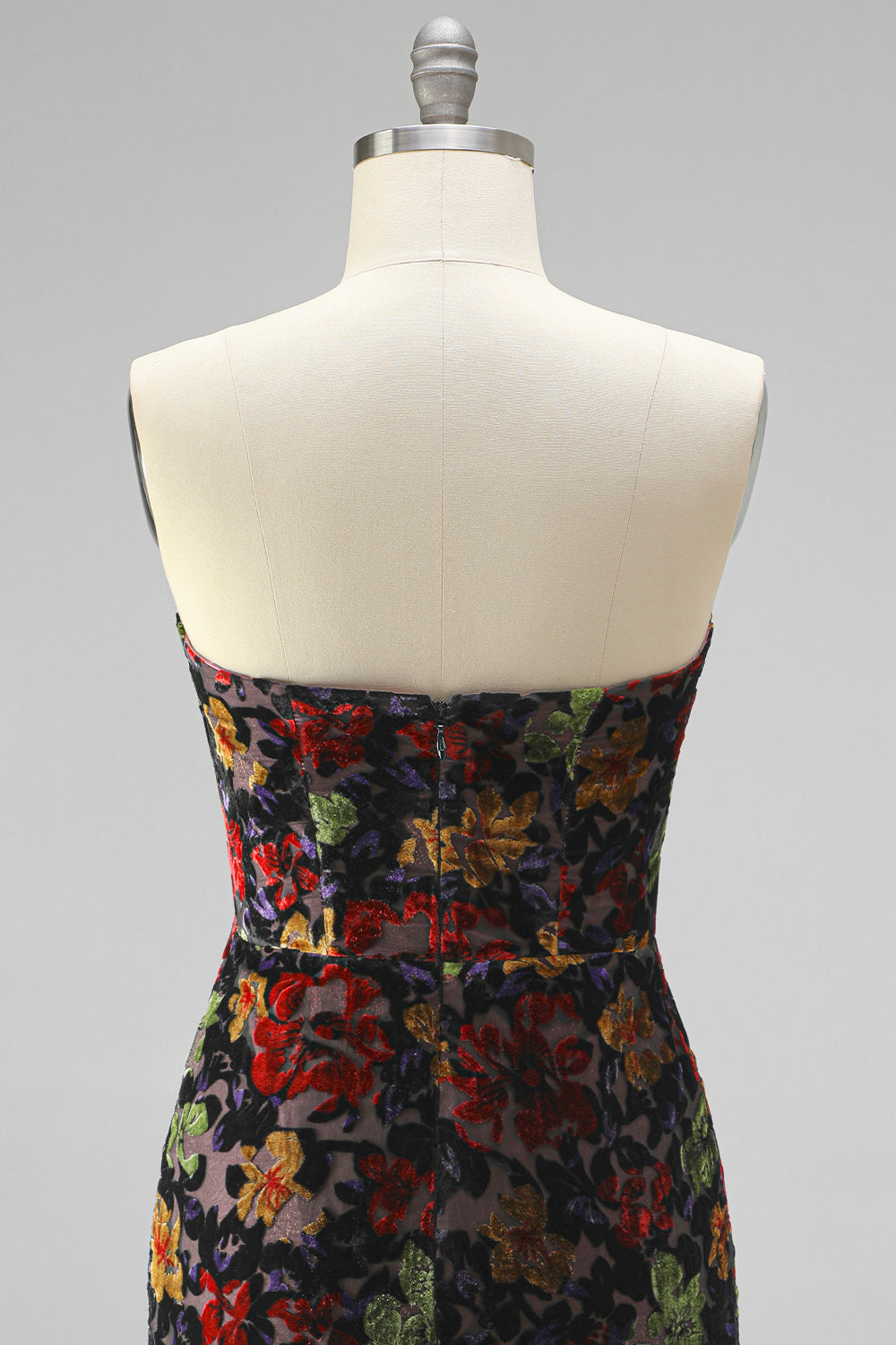 Black Floral Strapless Tight Short Homecoming Dress with Fringes