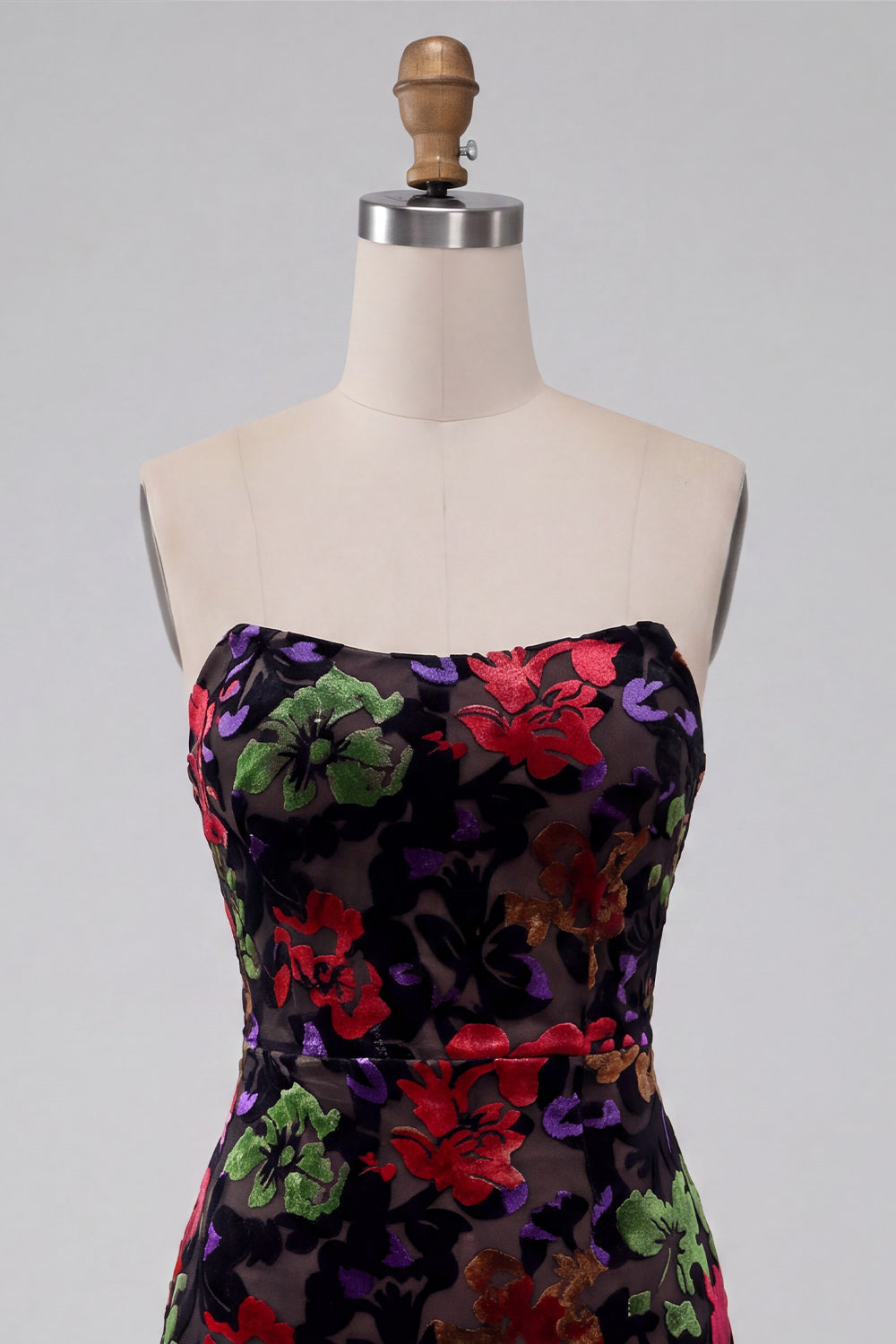 Black Floral Strapless Tight Short Homecoming Dress with Fringes
