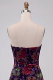 Black Floral Strapless Tight Short Homecoming Dress with Fringes