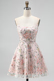 Sparkly Blush Floral Sequin A Line Short Homecoming Dress