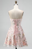Sparkly Blush Floral Sequin A Line Short Homecoming Dress