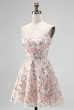 Sparkly Blush Floral Sequin A Line Short Homecoming Dress